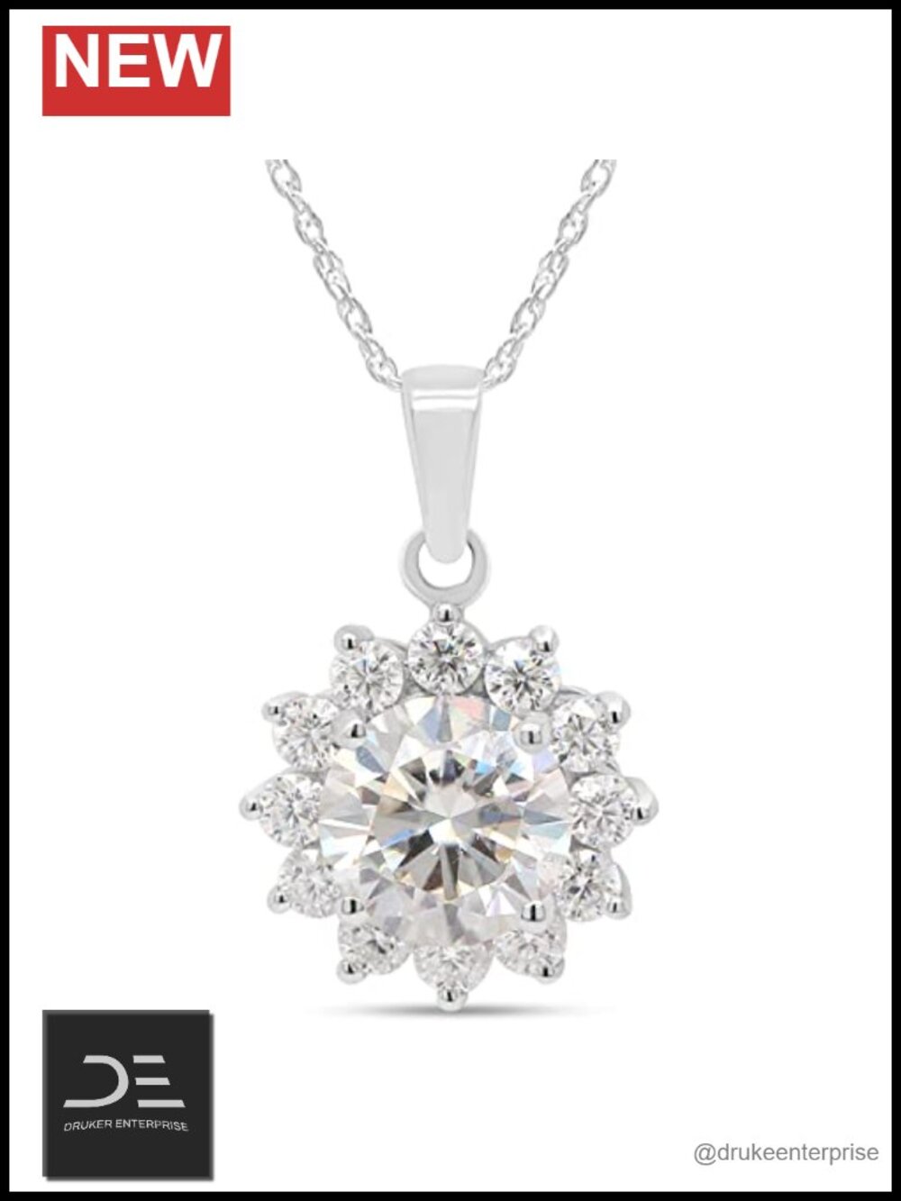 1.33 CT Moissanite Flower Pendant Necklace 14K Gold Over Sterling Silver 18"